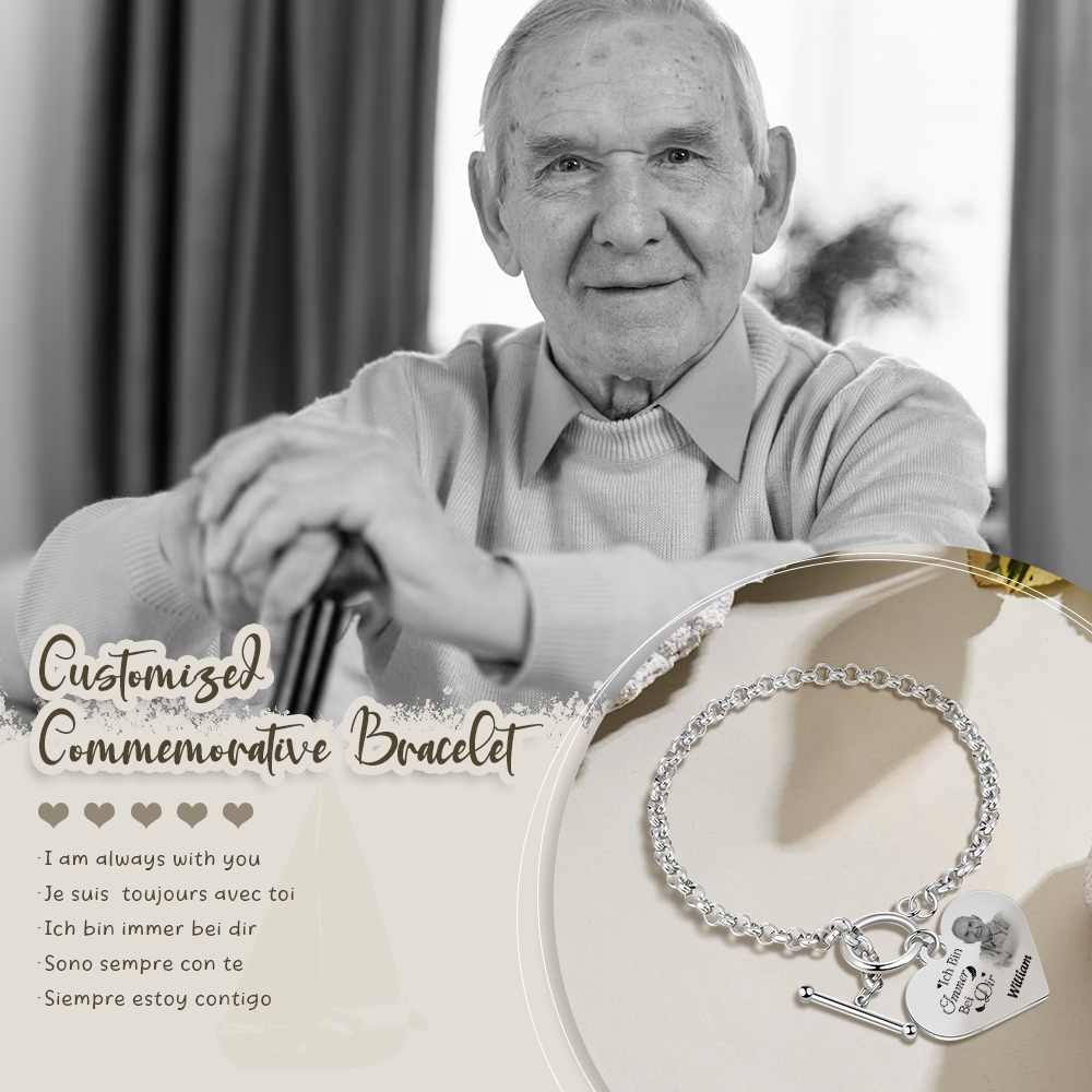 Personalisierte 1 Name & Foto Edelstahl Armband mit Herzanhänger – Gedenkarmband für immer – Erinnerungsgeschenk