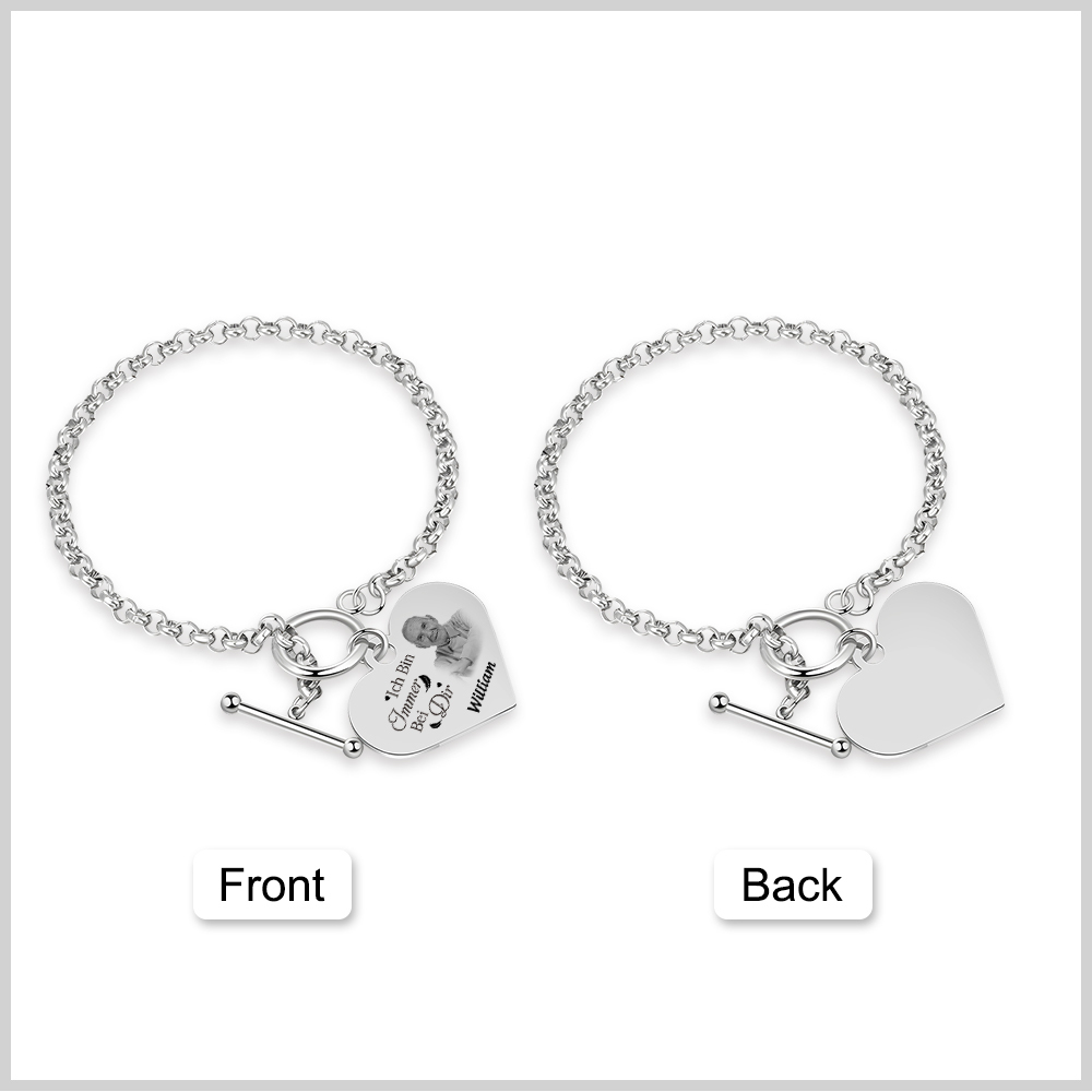 Personalisierte 1 Name & Foto Edelstahl Armband mit Herzanhänger – Gedenkarmband für immer – Erinnerungsgeschenk