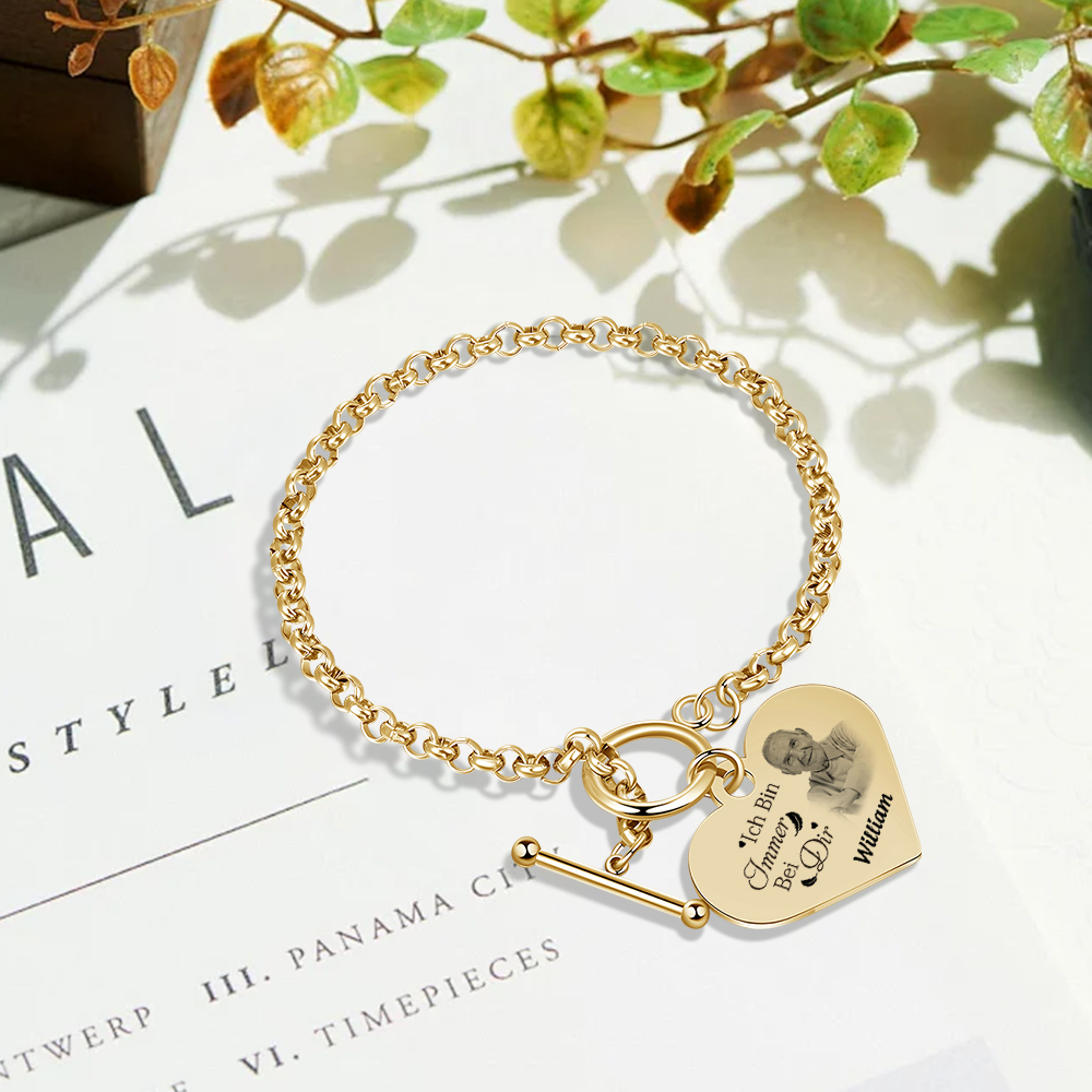Personalisierte 1 Name & Foto Edelstahl Armband mit Herzanhänger – Gedenkarmband für immer – Erinnerungsgeschenk