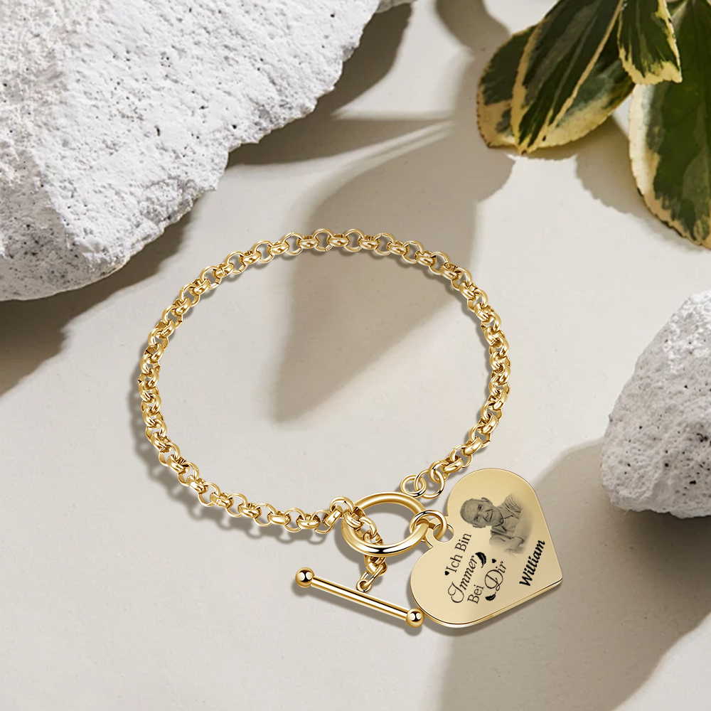 Personalisierte 1 Name & Foto Edelstahl Armband mit Herzanhänger – Gedenkarmband für immer – Erinnerungsgeschenk