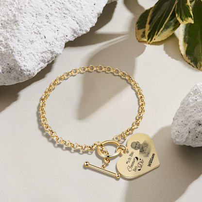 Personalisierte 1 Name & Foto Edelstahl Armband mit Herzanhänger – Gedenkarmband für immer – Erinnerungsgeschenk