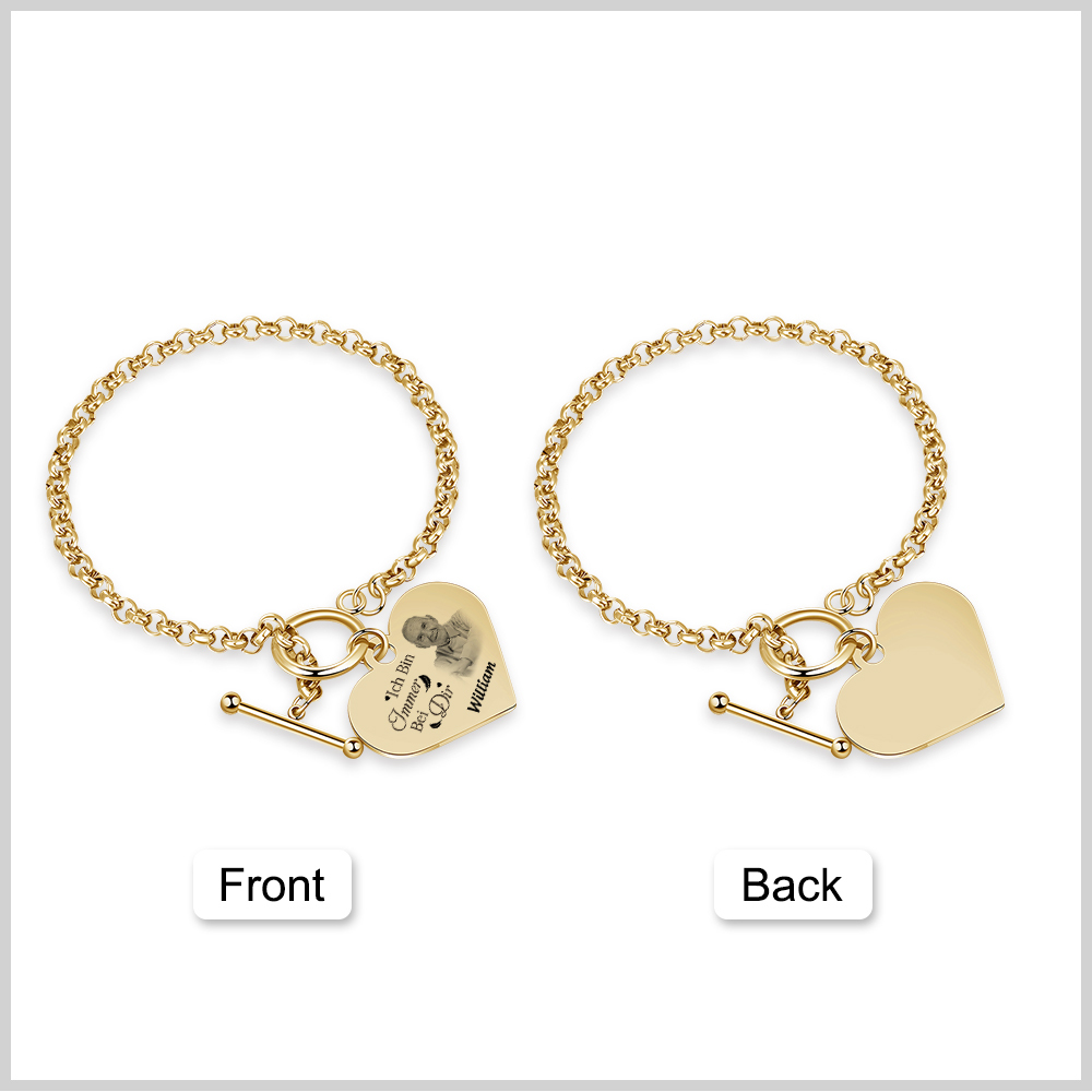 Personalisierte 1 Name & Foto Edelstahl Armband mit Herzanhänger – Gedenkarmband für immer – Erinnerungsgeschenk