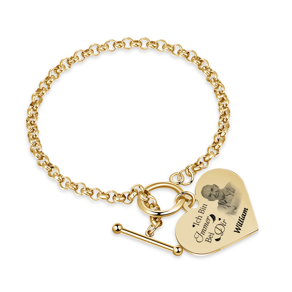 Personalisierte 1 Name & Foto Edelstahl Armband mit Herzanhänger – Gedenkarmband für immer – Erinnerungsgeschenk