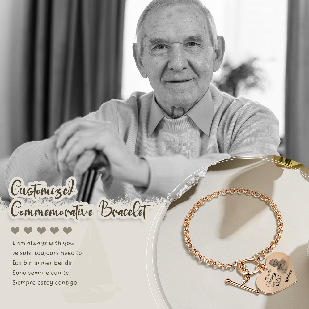 Personalisierte 1 Name & Foto Edelstahl Armband mit Herzanhänger – Gedenkarmband für immer – Erinnerungsgeschenk