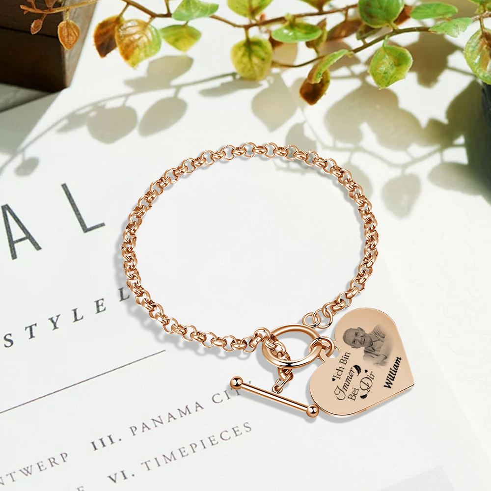 Personalisierte 1 Name & Foto Edelstahl Armband mit Herzanhänger – Gedenkarmband für immer – Erinnerungsgeschenk
