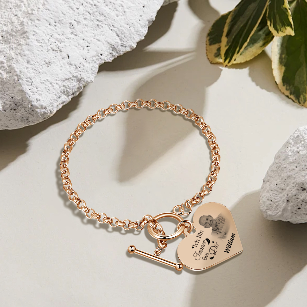 Personalisierte 1 Name & Foto Edelstahl Armband mit Herzanhänger – Gedenkarmband für immer – Erinnerungsgeschenk