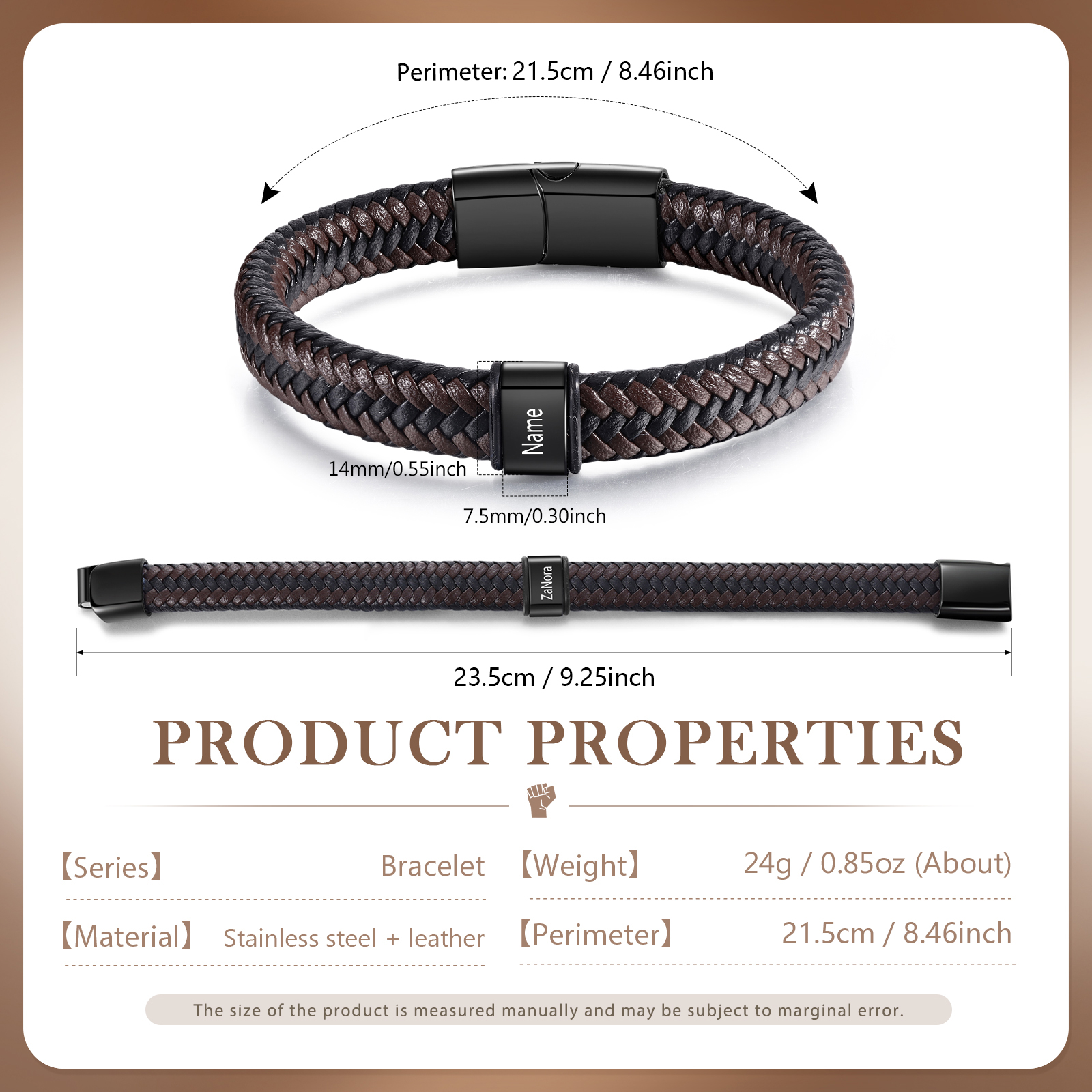 Personalisierte 1-5 Namen Herren Edelstahl & Leder Armband – Perfektes Geschenk