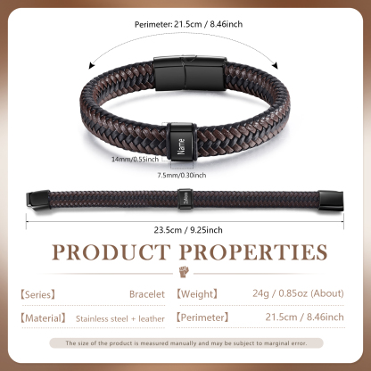Personalisierte 1-5 Namen Herren Edelstahl & Leder Armband – Perfektes Geschenk