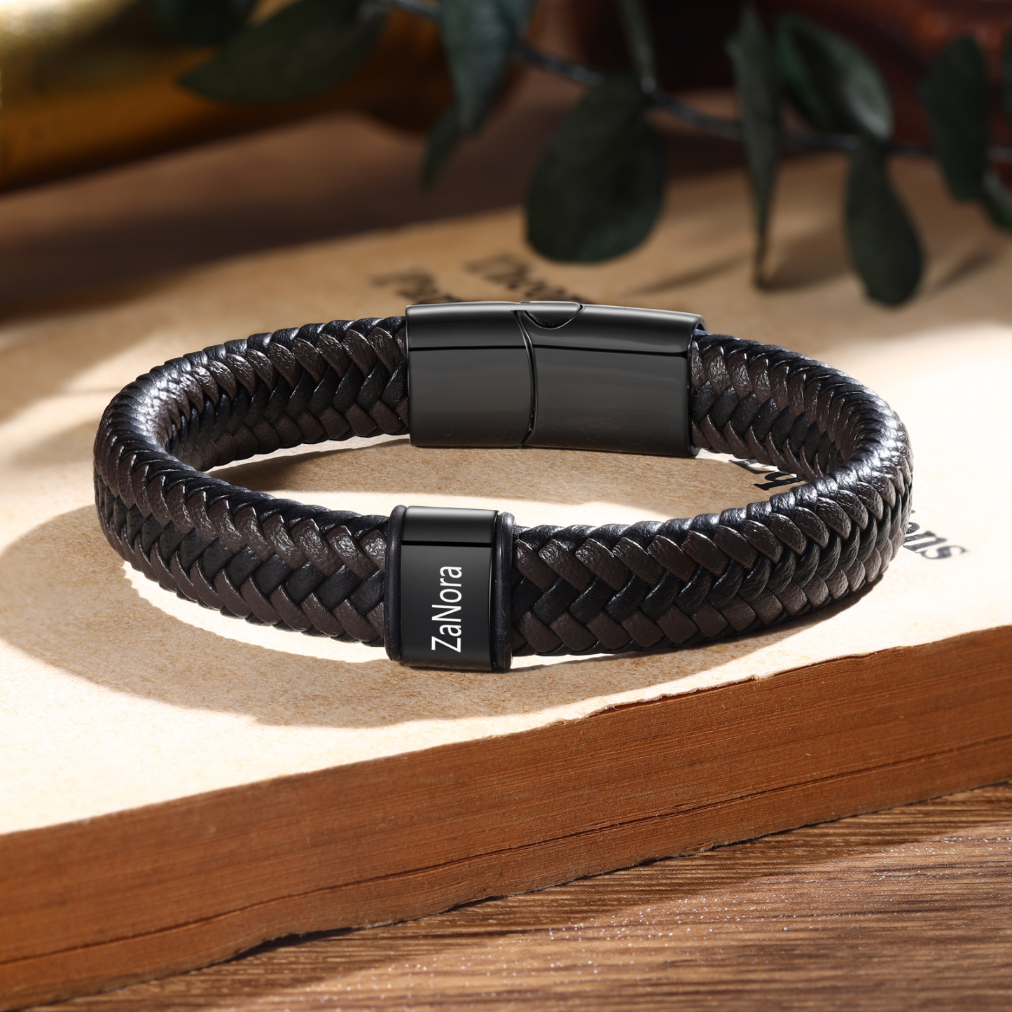 Personalisierte 1-5 Namen Herren Edelstahl & Leder Armband – Perfektes Geschenk