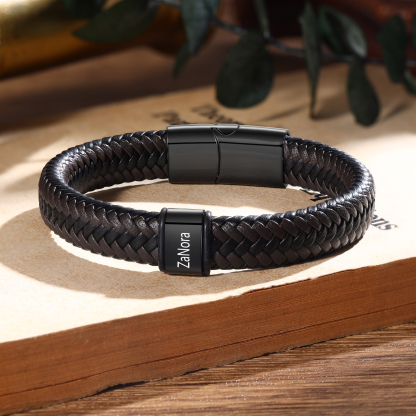 Personalisierte 1-5 Namen Herren Edelstahl & Leder Armband – Perfektes Geschenk