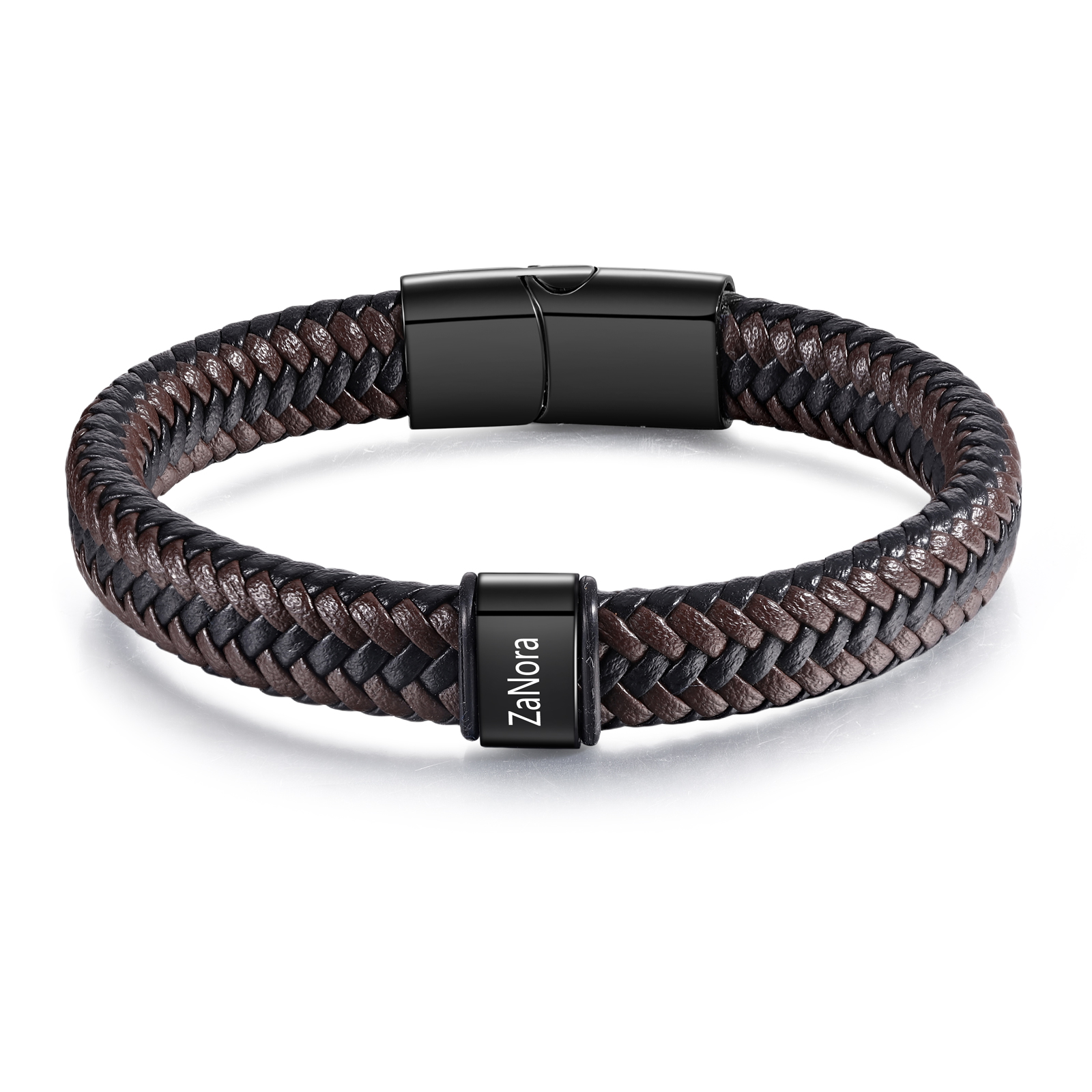 Personalisierte 1-5 Namen Herren Edelstahl & Leder Armband – Perfektes