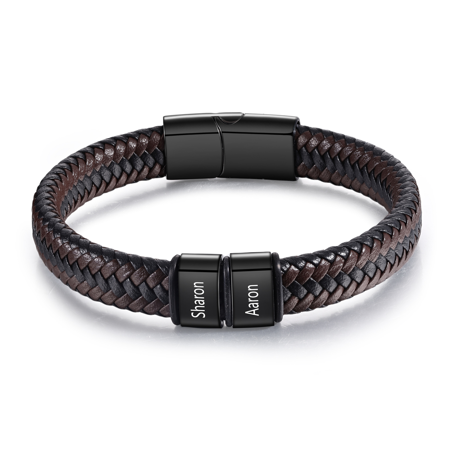 Personalisierte 1-5 Namen Herren Edelstahl & Leder Armband – Perfektes Geschenk
