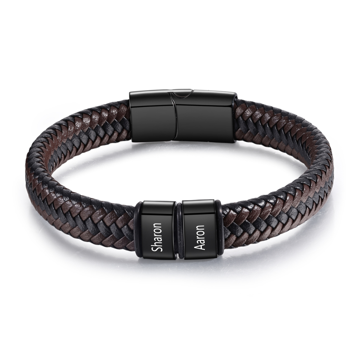 Personalisierte 1-5 Namen Herren Edelstahl & Leder Armband – Perfektes Geschenk