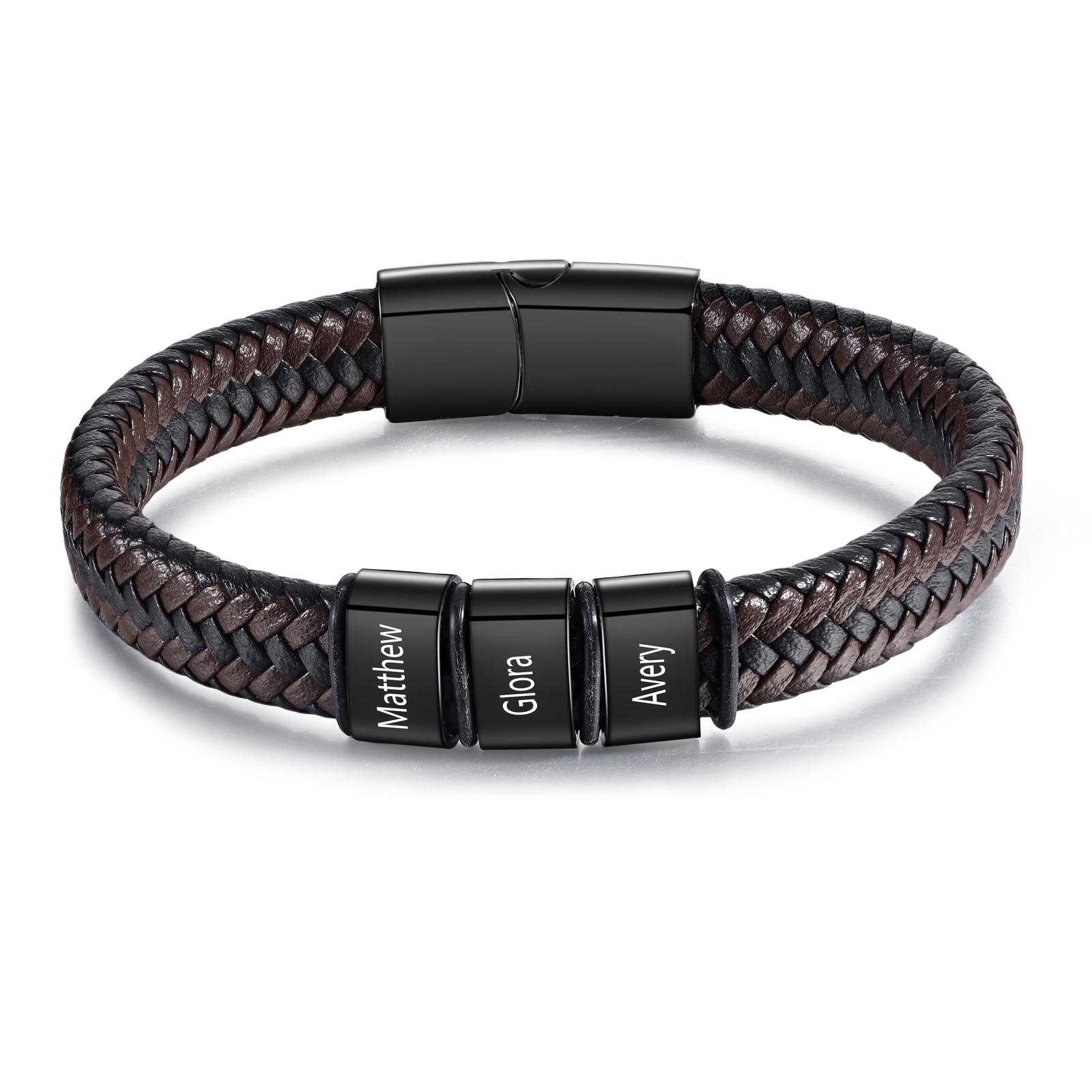 Personalisierte 1-5 Namen Herren Edelstahl & Leder Armband – Perfektes Geschenk