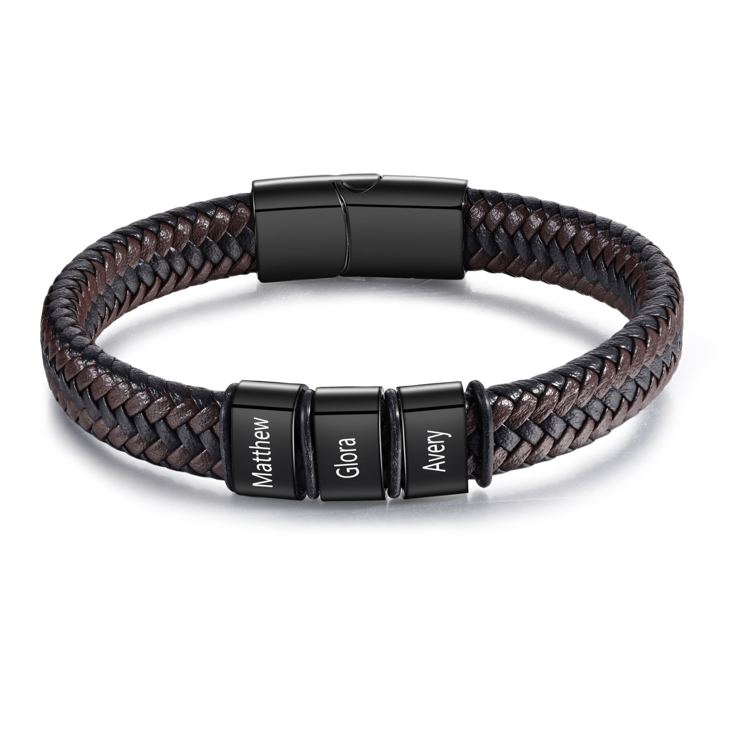 Personalisierte 1-5 Namen Herren Edelstahl & Leder Armband – Perfektes Geschenk