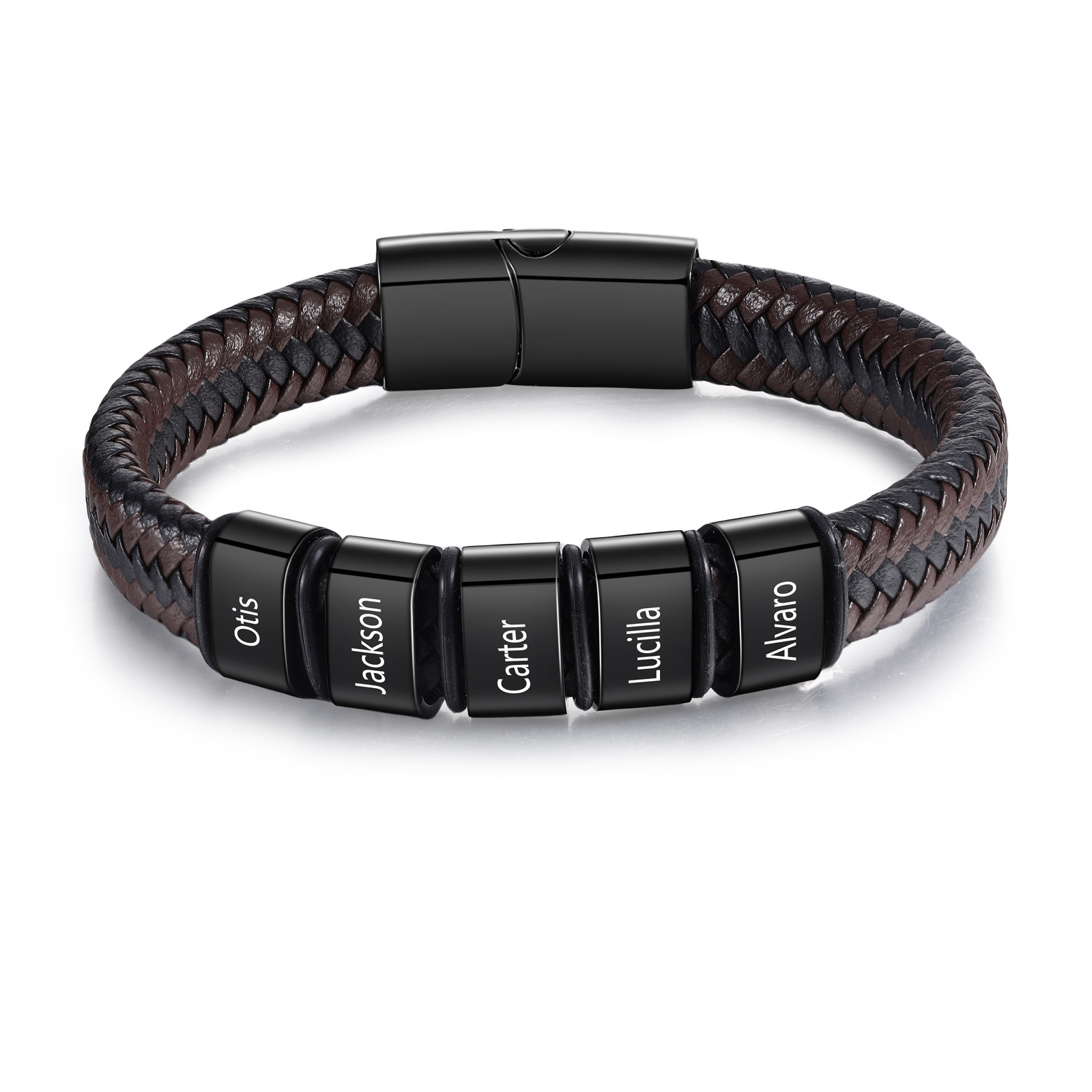 Personalisierte 1-5 Namen Herren Edelstahl & Leder Armband – Perfektes Geschenk