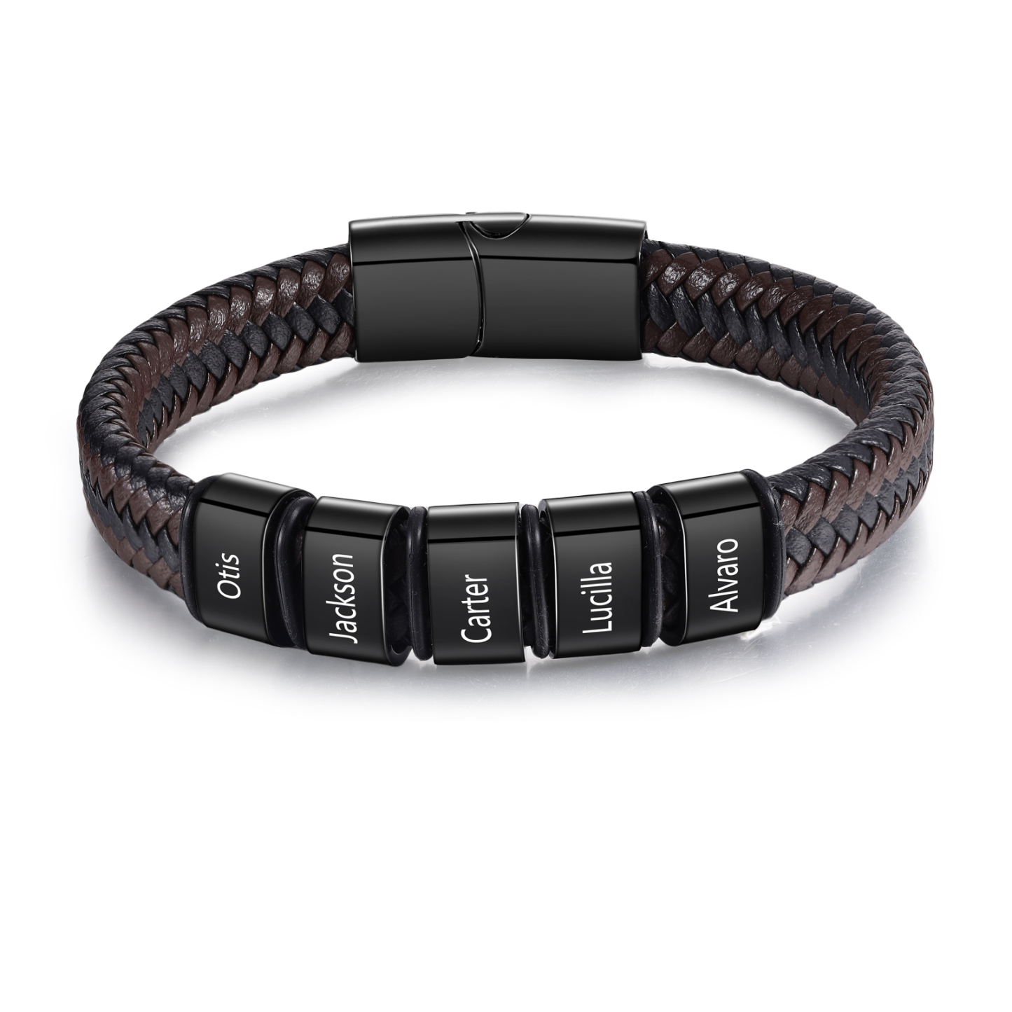 Personalisierte 1-5 Namen Herren Edelstahl & Leder Armband – Perfektes Geschenk