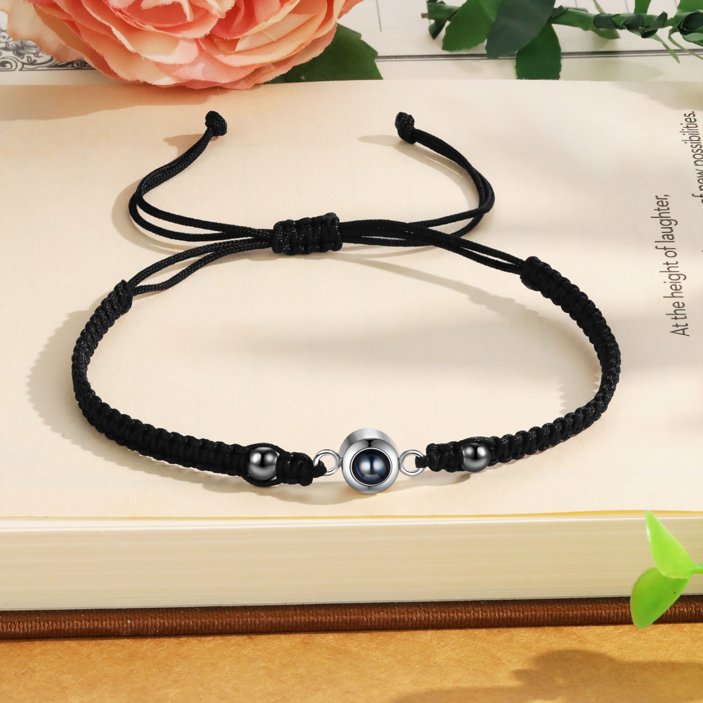 Personalisiertes 1 Foto Projektion Armband mit schwarz/ weiß geflochtenem Band