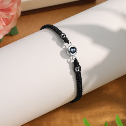 Personalisiertes 1 Foto Projektion Armband mit schwarz/ weiß geflochtenem Band