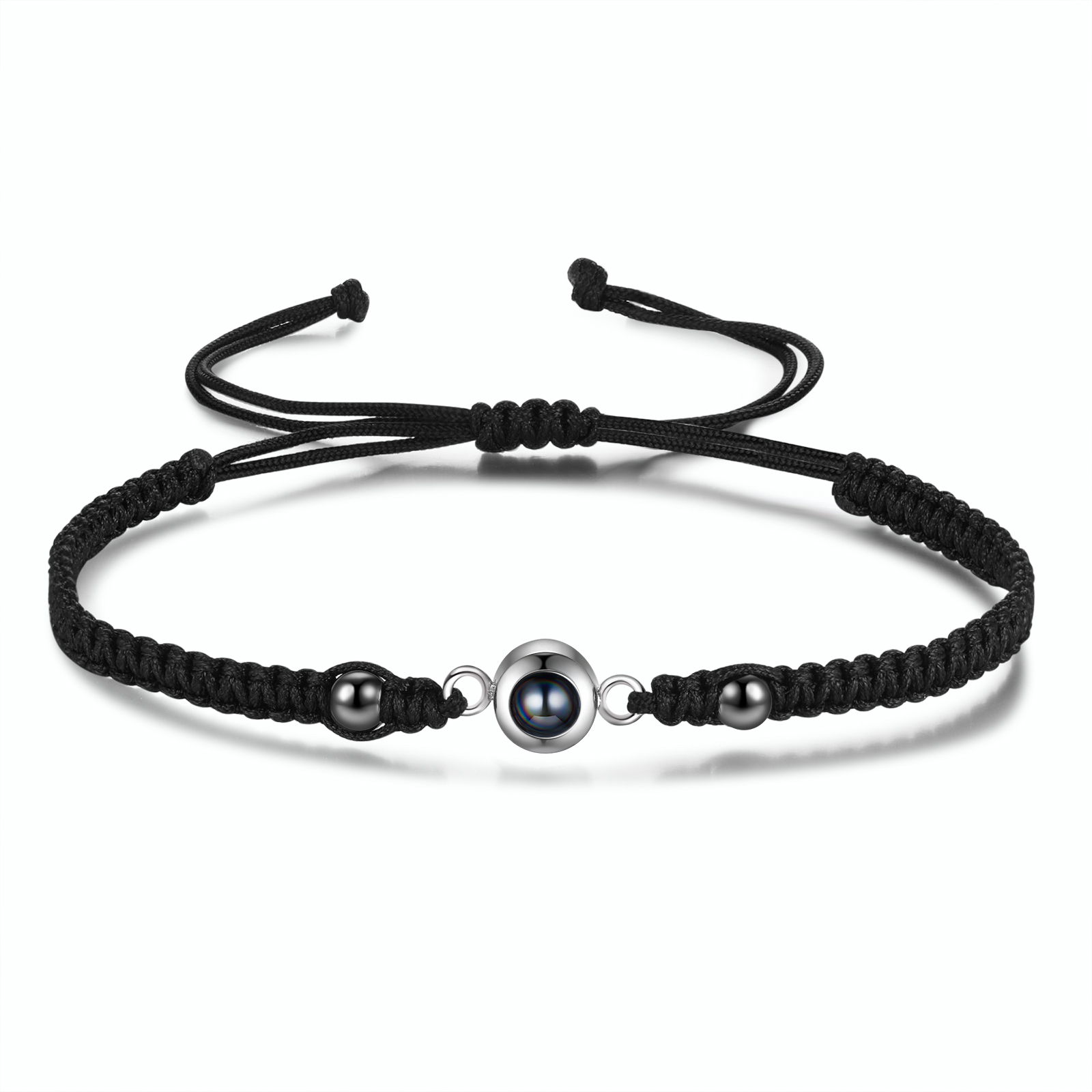Personalisiertes 1 Foto Projektion Armband mit schwarz/ weiß geflochtenem Band