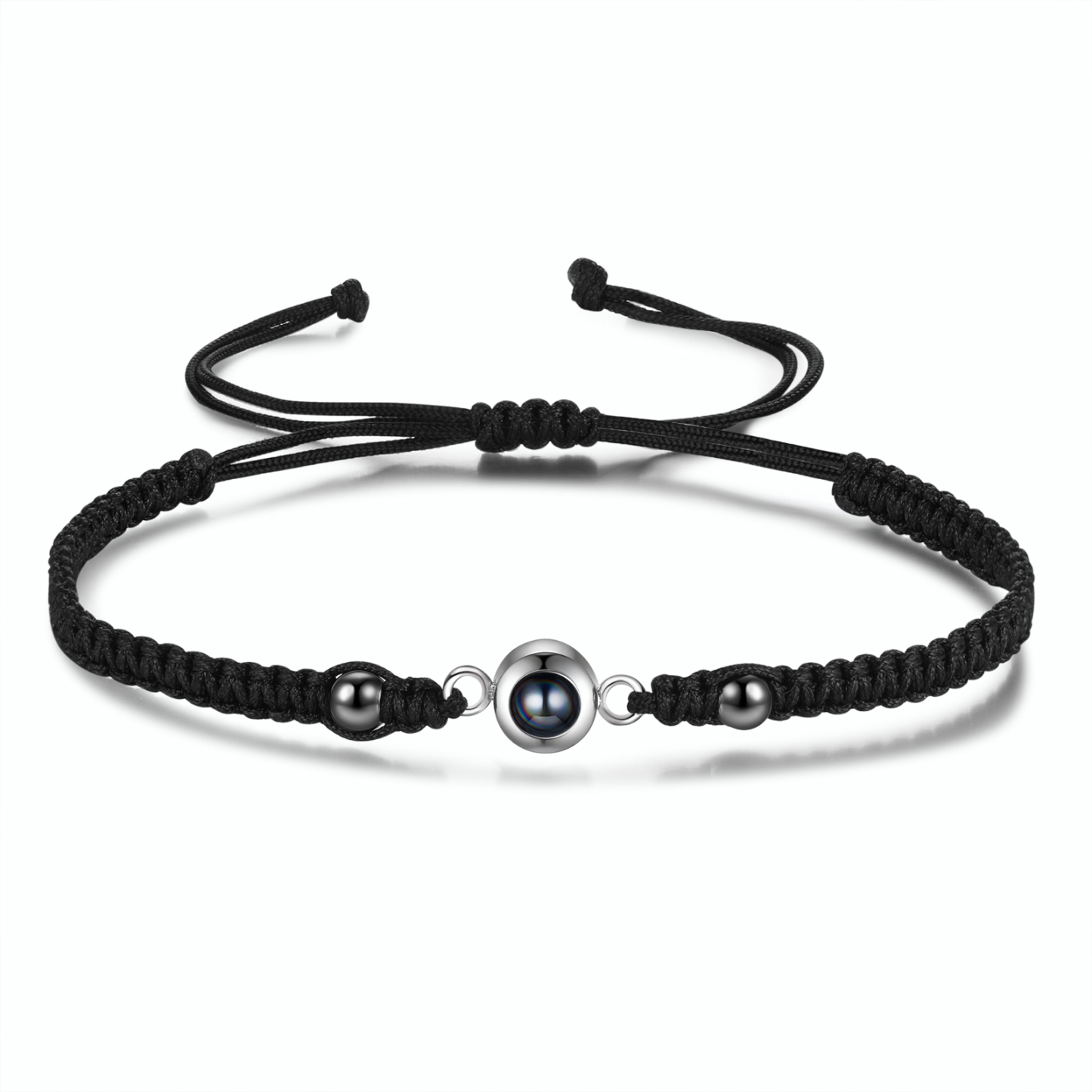 Personalisiertes 1 Foto Projektion Armband mit schwarz/ weiß geflochtenem Band