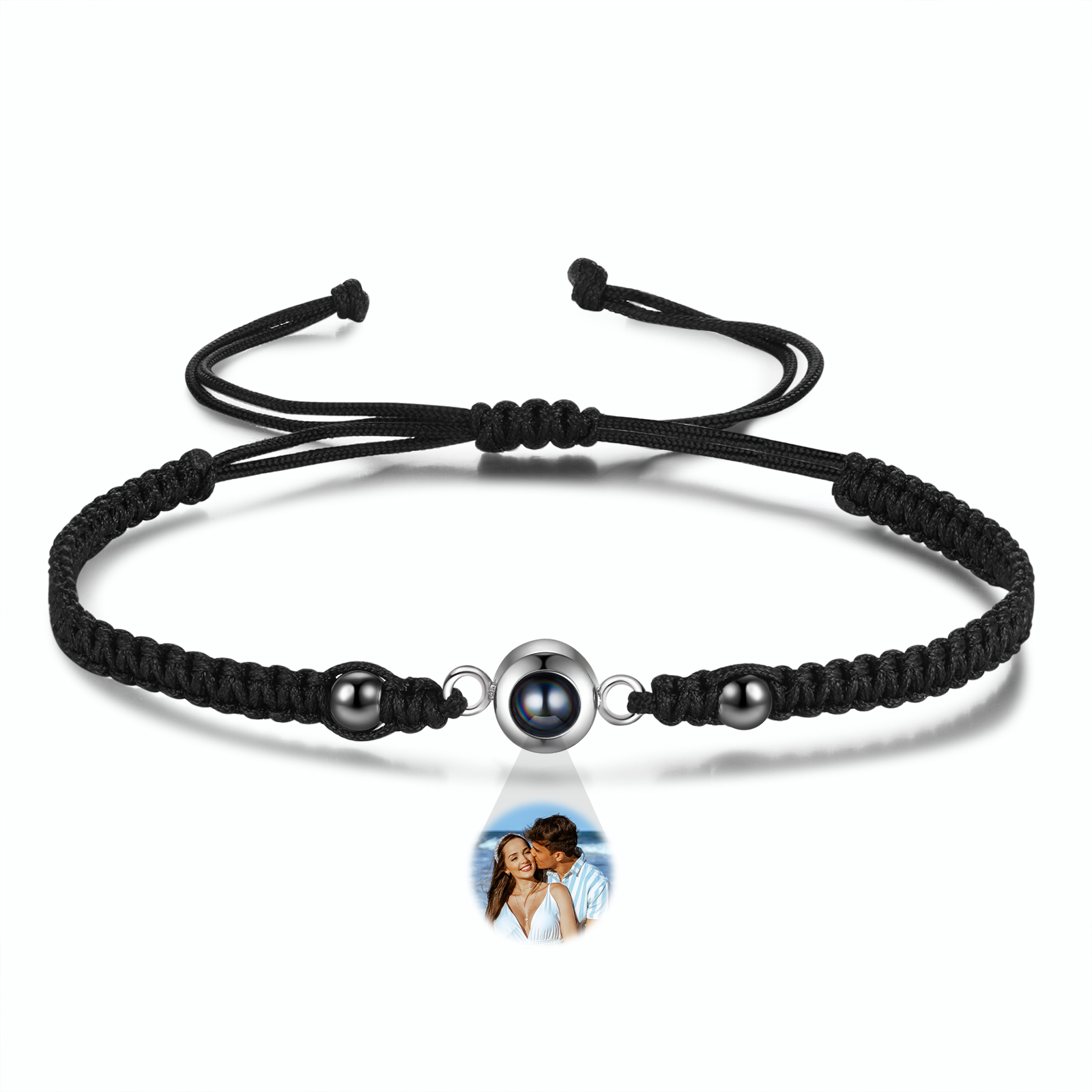 Personalisiertes 1 Foto Projektion Armband mit schwarz/ weiß geflochtenem Band