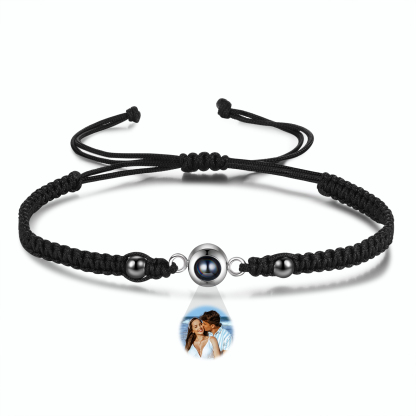 Personalisiertes 1 Foto Projektion Armband mit schwarz/ weiß geflochte