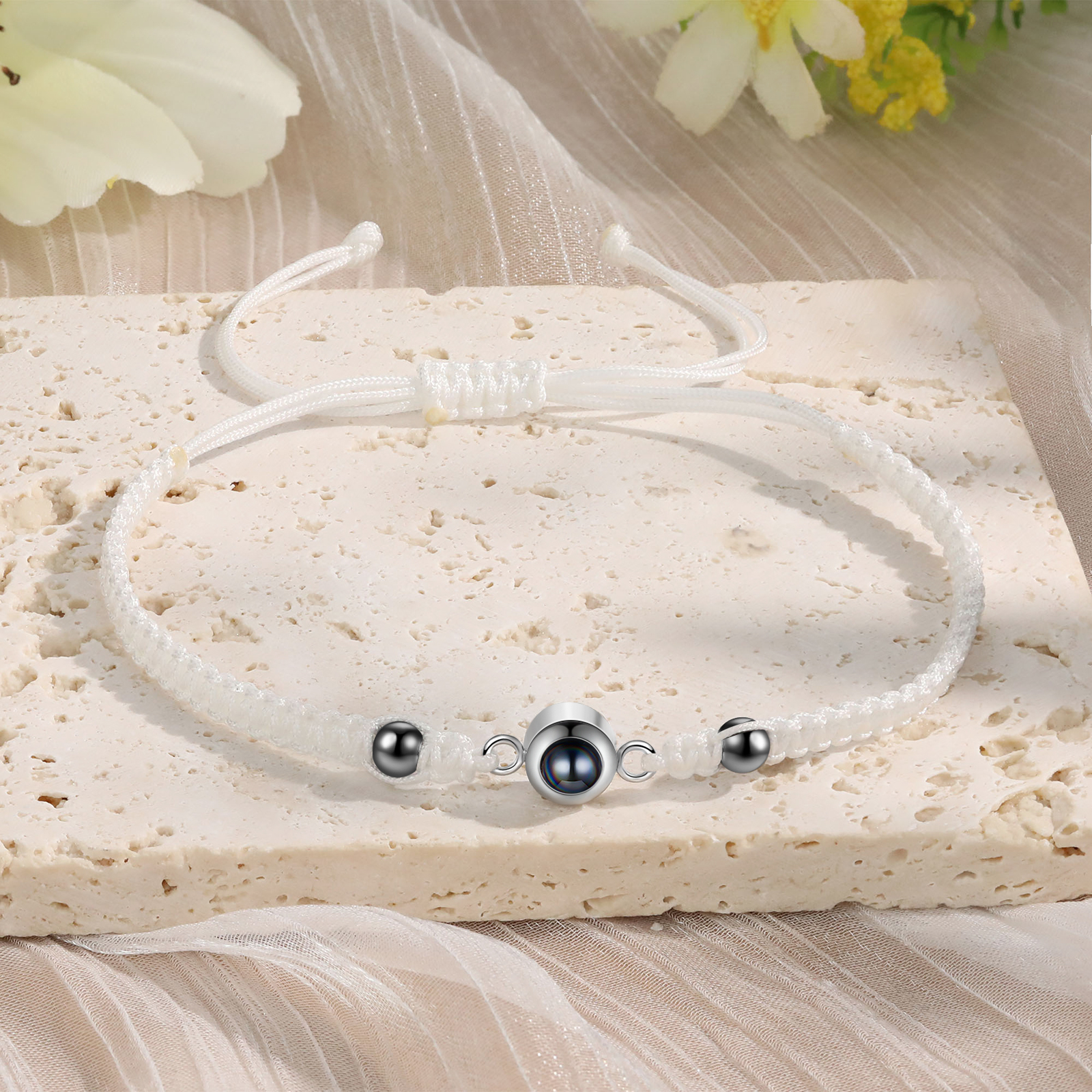 Personalisiertes 1 Foto Projektion Armband mit schwarz/ weiß geflochtenem Band