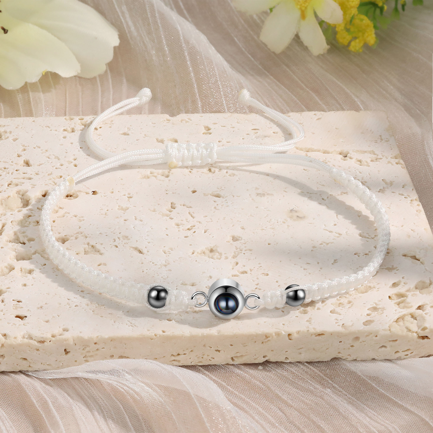 Personalisiertes 1 Foto Projektion Armband mit schwarz/ weiß geflochtenem Band