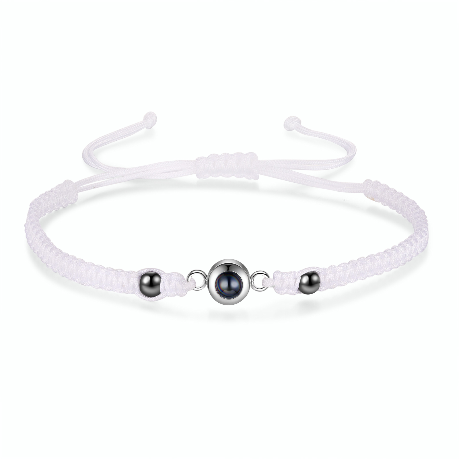 Personalisiertes 1 Foto Projektion Armband mit schwarz/ weiß geflochtenem Band