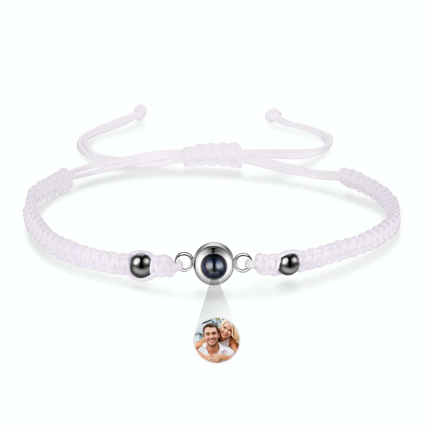 Personalisiertes 1 Foto Projektion Armband mit schwarz/ weiß geflochtenem Band