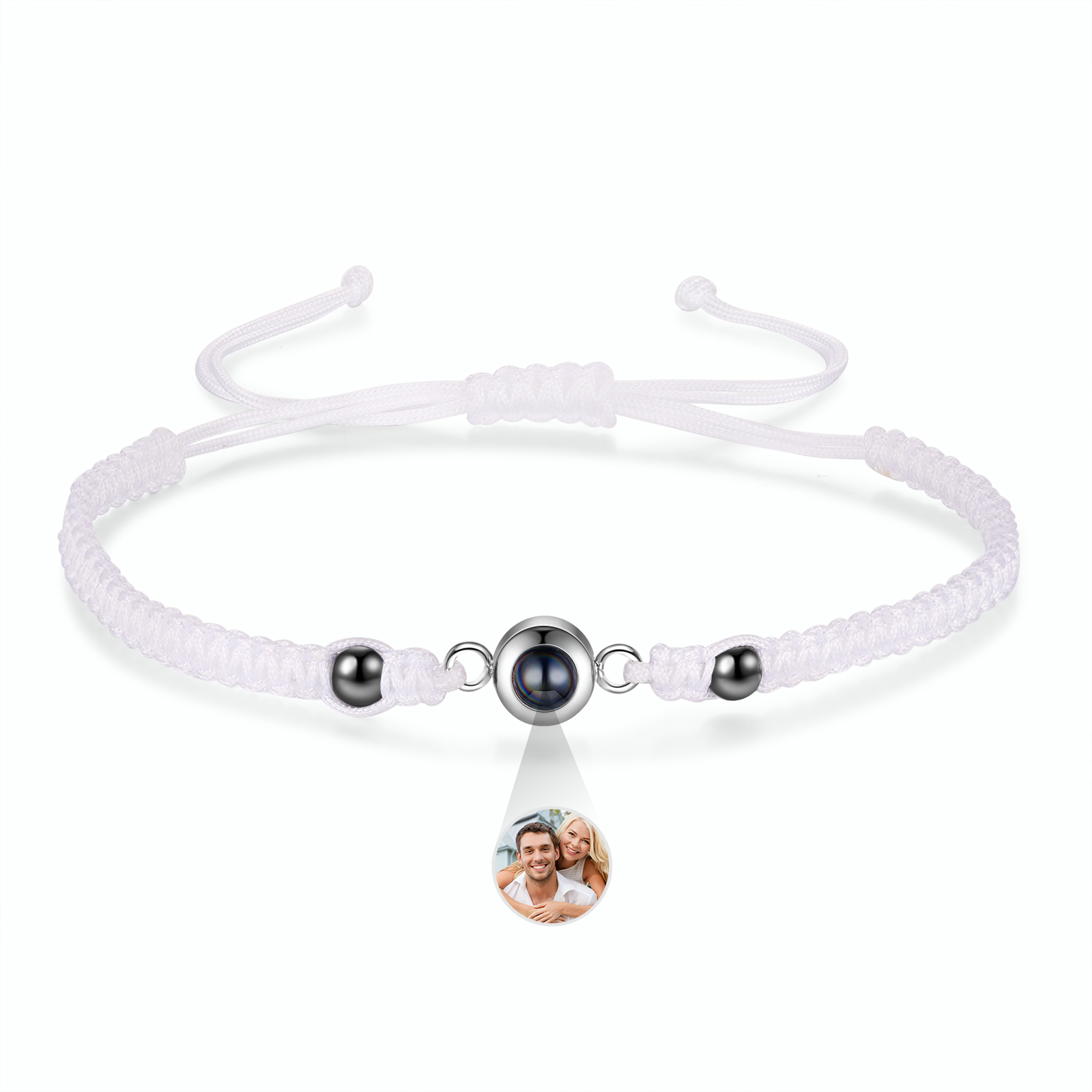 Personalisiertes 1 Foto Projektion Armband mit schwarz/ weiß geflochtenem Band