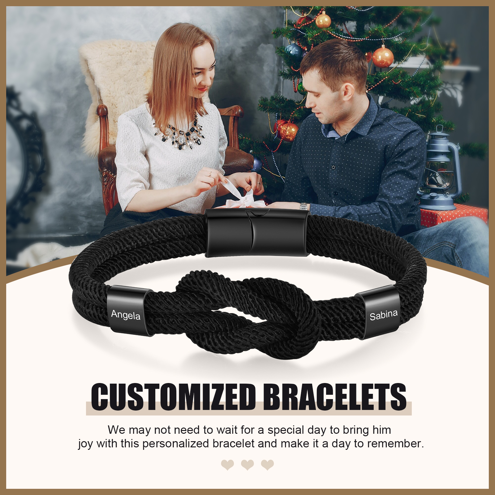 Personalisierte 1-4 Namen Herren Edelstahl & Leder Geflochtenes Armband – Perfektes Geschenk