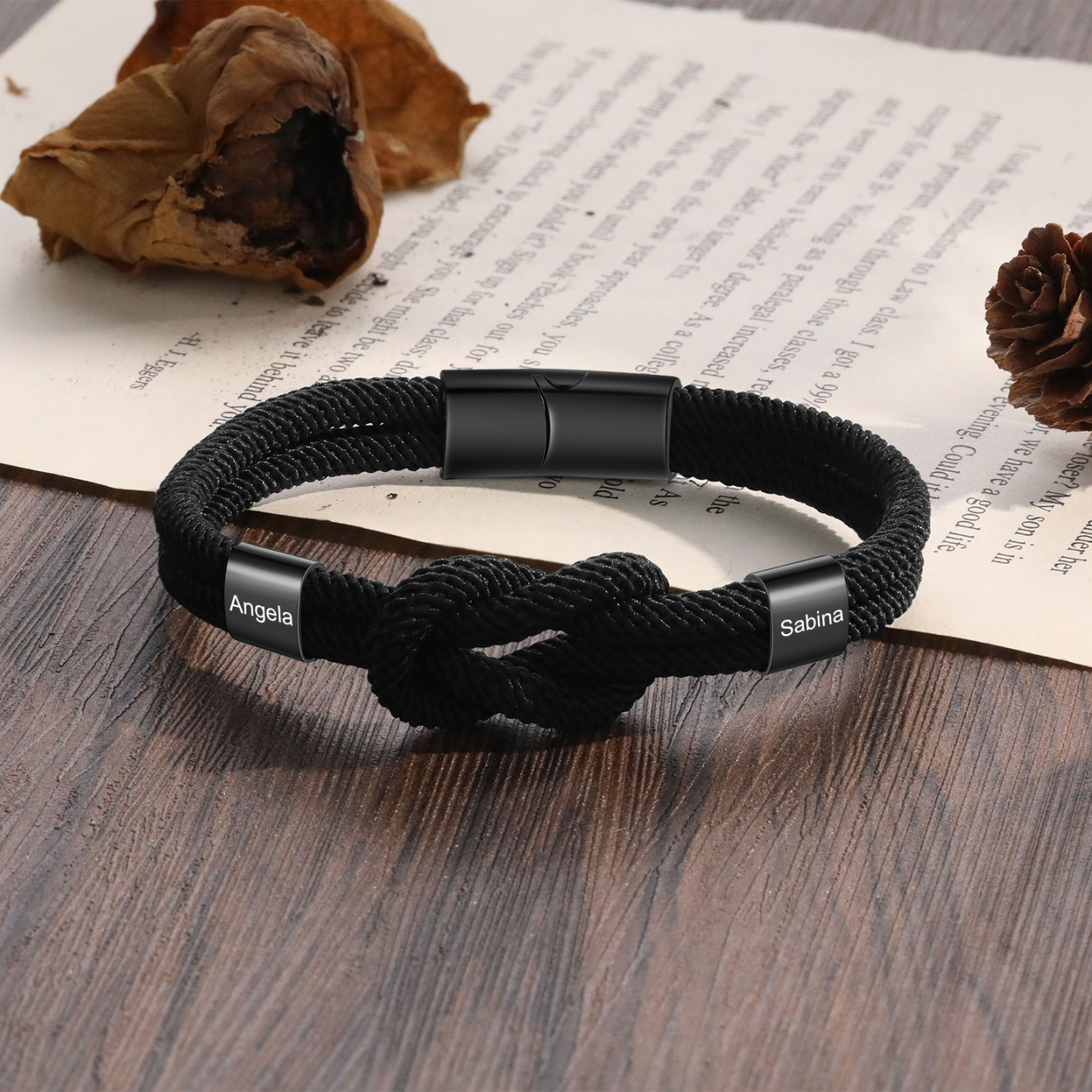 Personalisierte 1-4 Namen Herren Edelstahl & Leder Geflochtenes Armband – Perfektes Geschenk