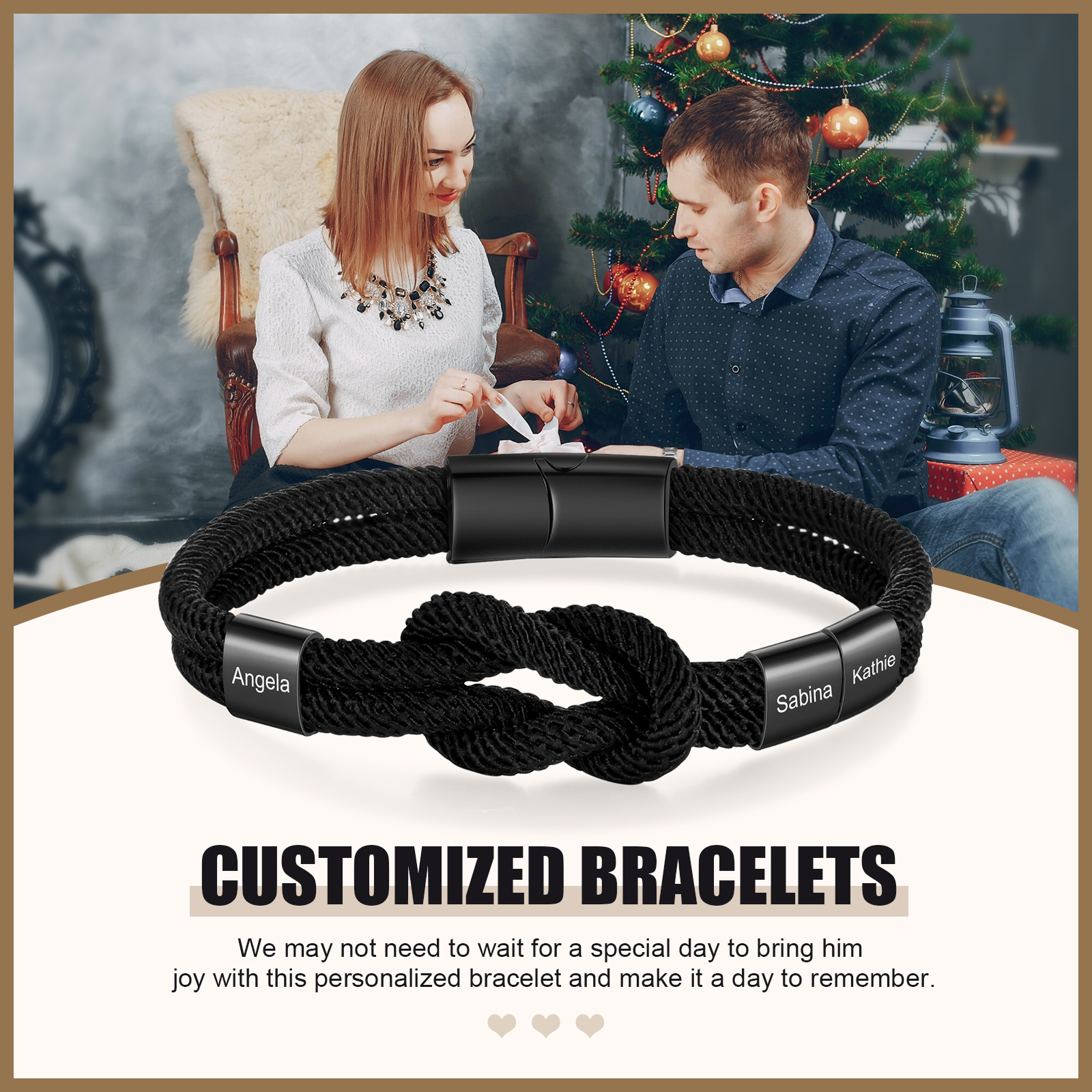 Personalisierte 1-4 Namen Herren Edelstahl & Leder Geflochtenes Armband – Perfektes Geschenk