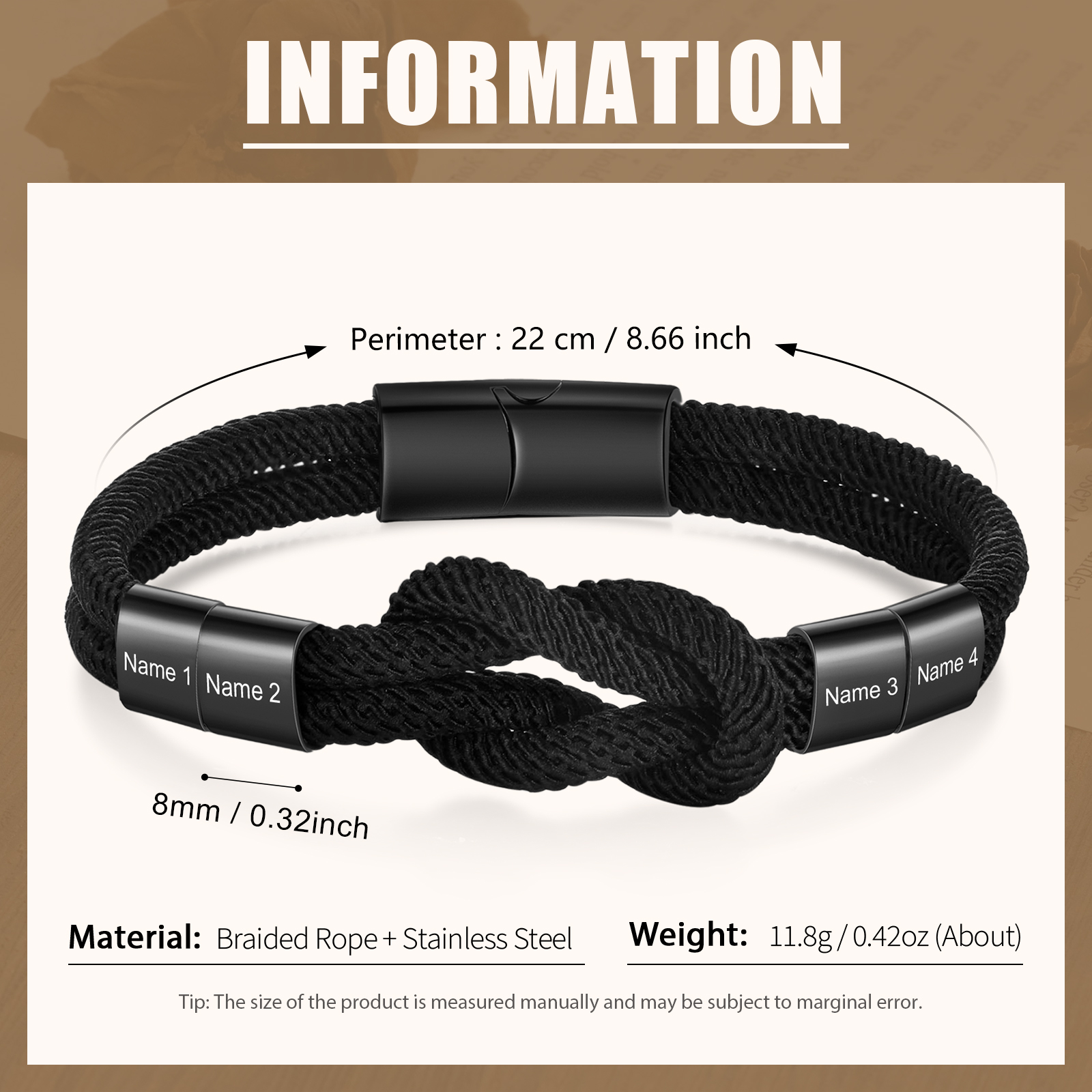Personalisierte 1-4 Namen Herren Edelstahl & Leder Geflochtenes Armband – Perfektes Geschenk
