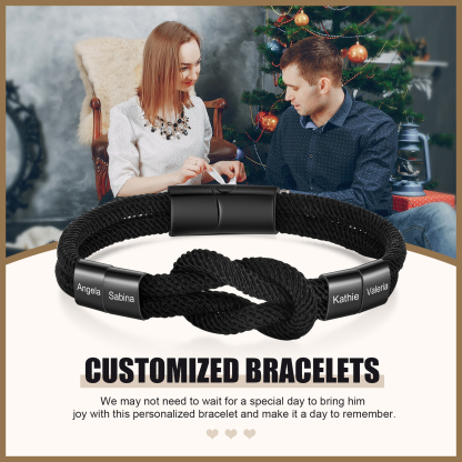 Personalisierte 1-4 Namen Herren Edelstahl & Leder Geflochtenes Armband – Perfektes Geschenk