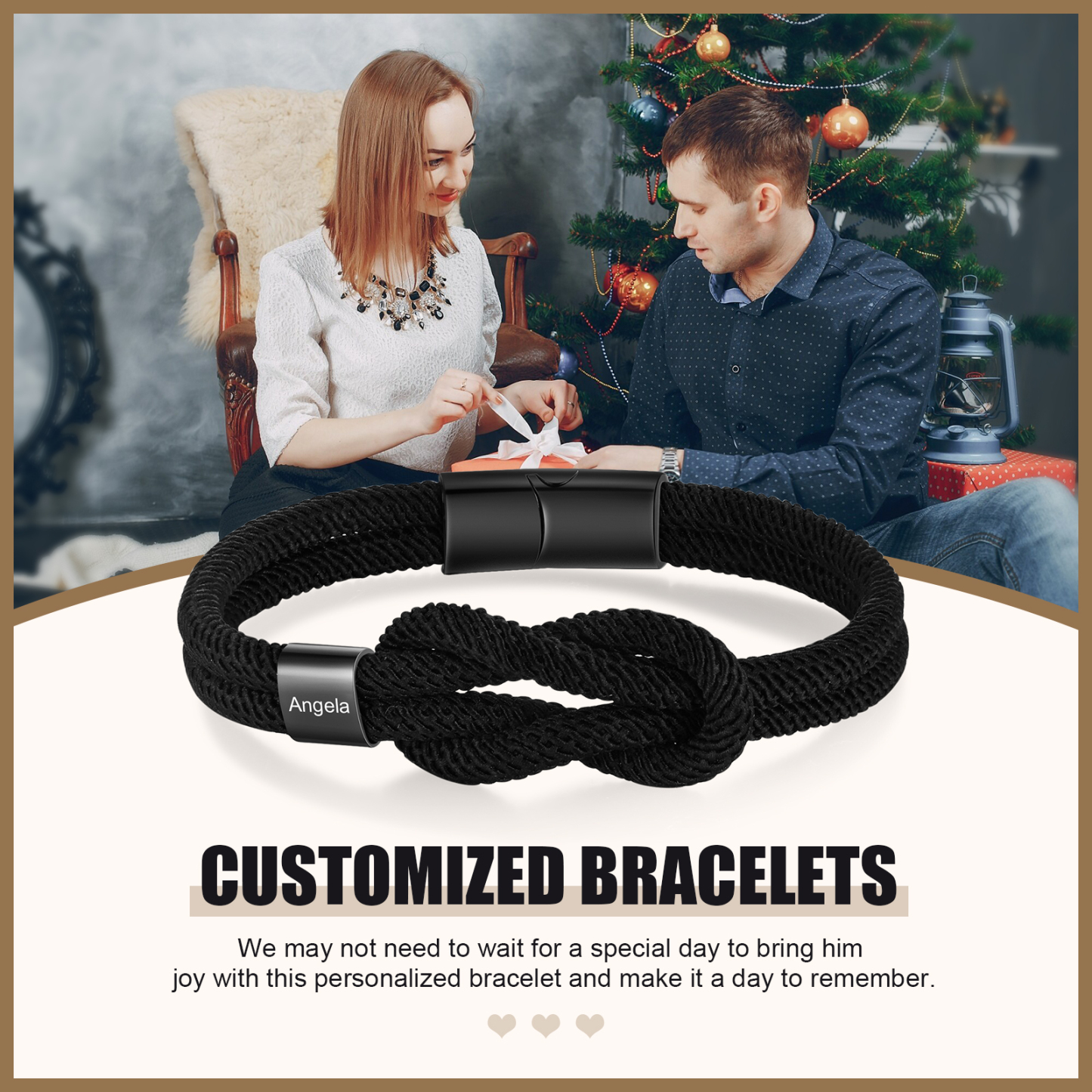 Personalisierte 1-4 Namen Herren Edelstahl & Leder Geflochtenes Armband – Perfektes Geschenk