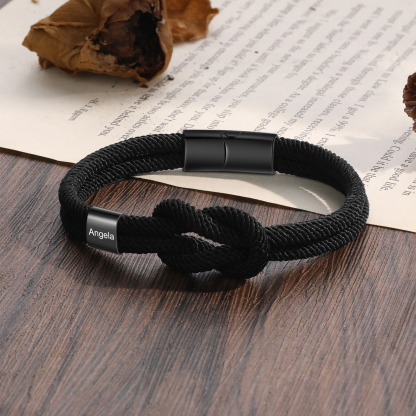 Personalisierte 1-4 Namen Herren Edelstahl & Leder Geflochtenes Armband – Perfektes Geschenk