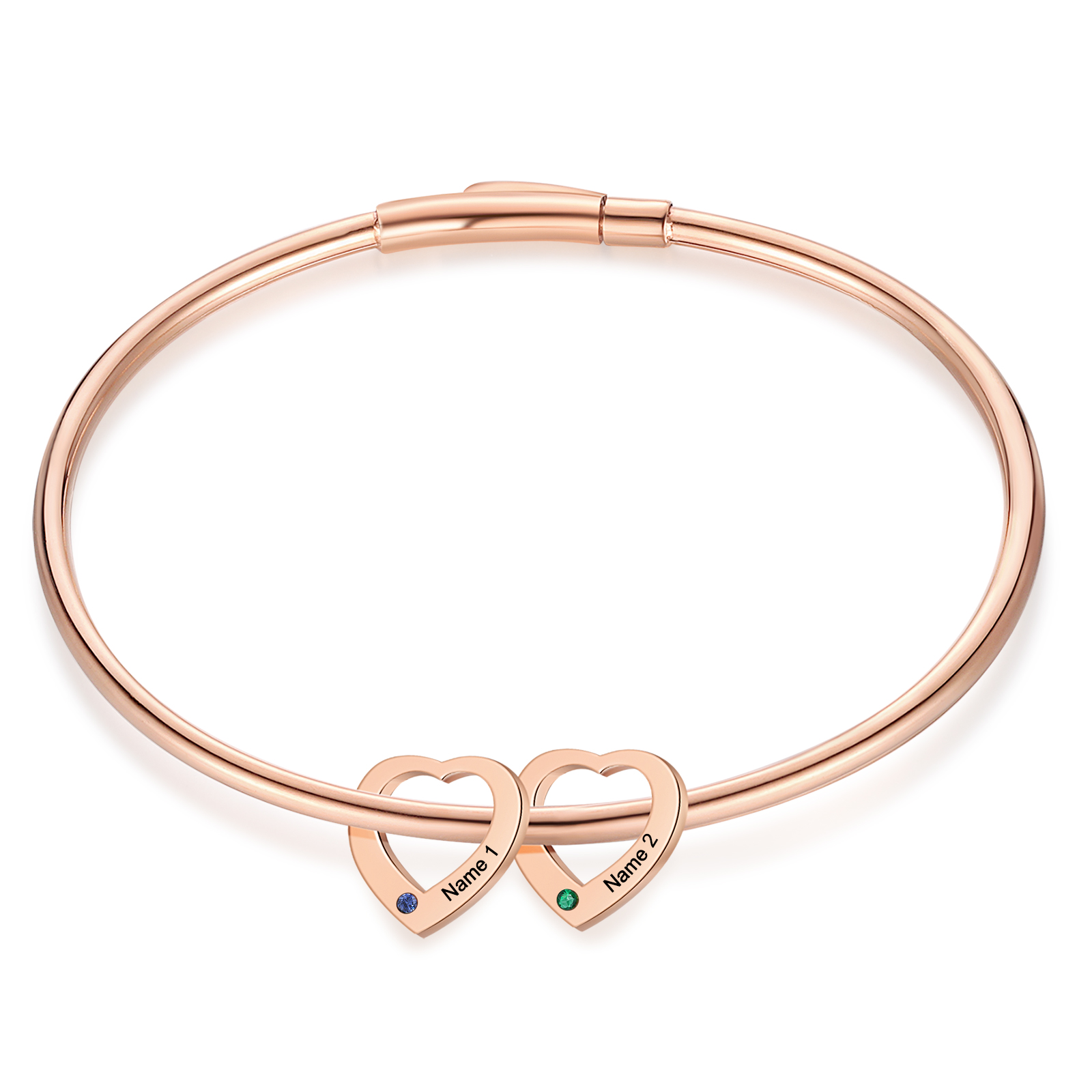 Personalisierter Herz-Anhänger Armreif mit 2–6 Namen und Geburtssteinen – Geschenk für Mama oder Freundin