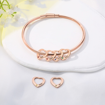 Personalisierter Herz-Anhänger Armreif mit 2–6 Namen und Geburtssteinen – Geschenk für Mama oder Freundin