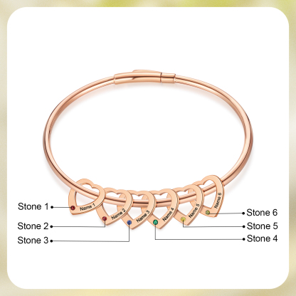 Personalisierter 6 Namen mit 6 Geburtssteinen Silber/ Golden/ Rosagold Herz-Anhänger-Armband
