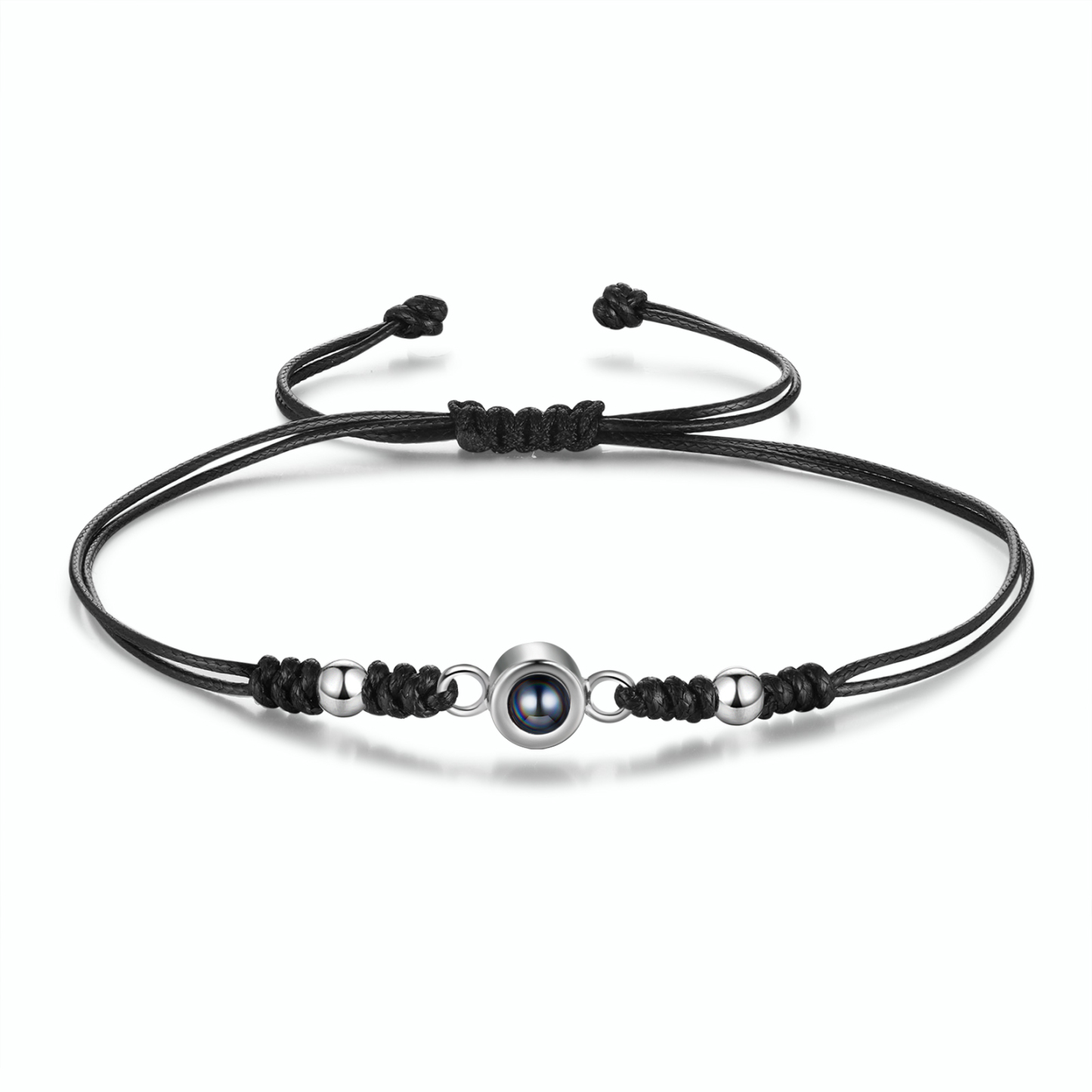 Personalisiertes Foto Projektion Armband – Schwarz/Weißes Band mit Silberperlen