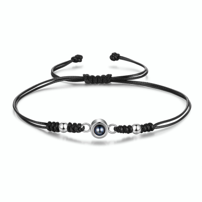 Personalisiertes Foto Projektion Armband – Schwarz/Weißes Band mit Silberperlen