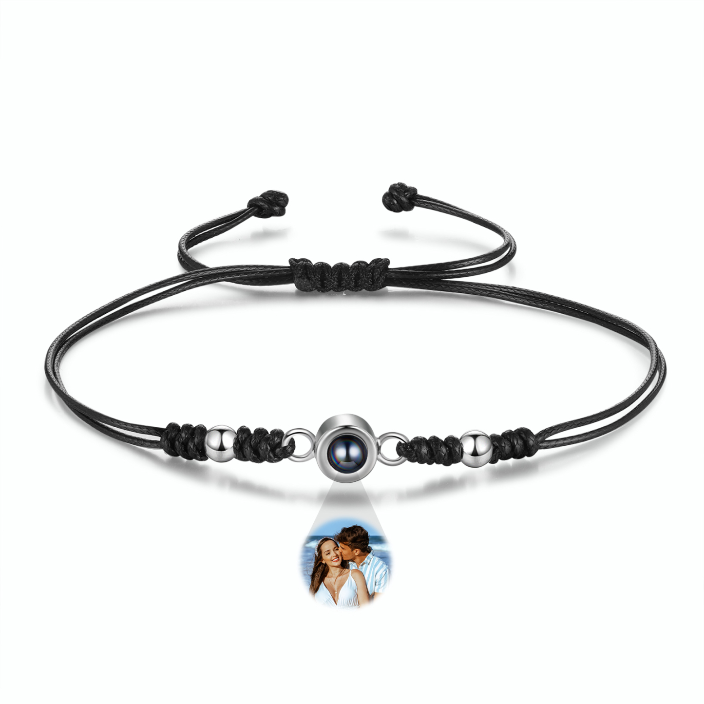 Personalisiertes Foto Projektion Armband – Schwarz/Weißes Band mit Sil
