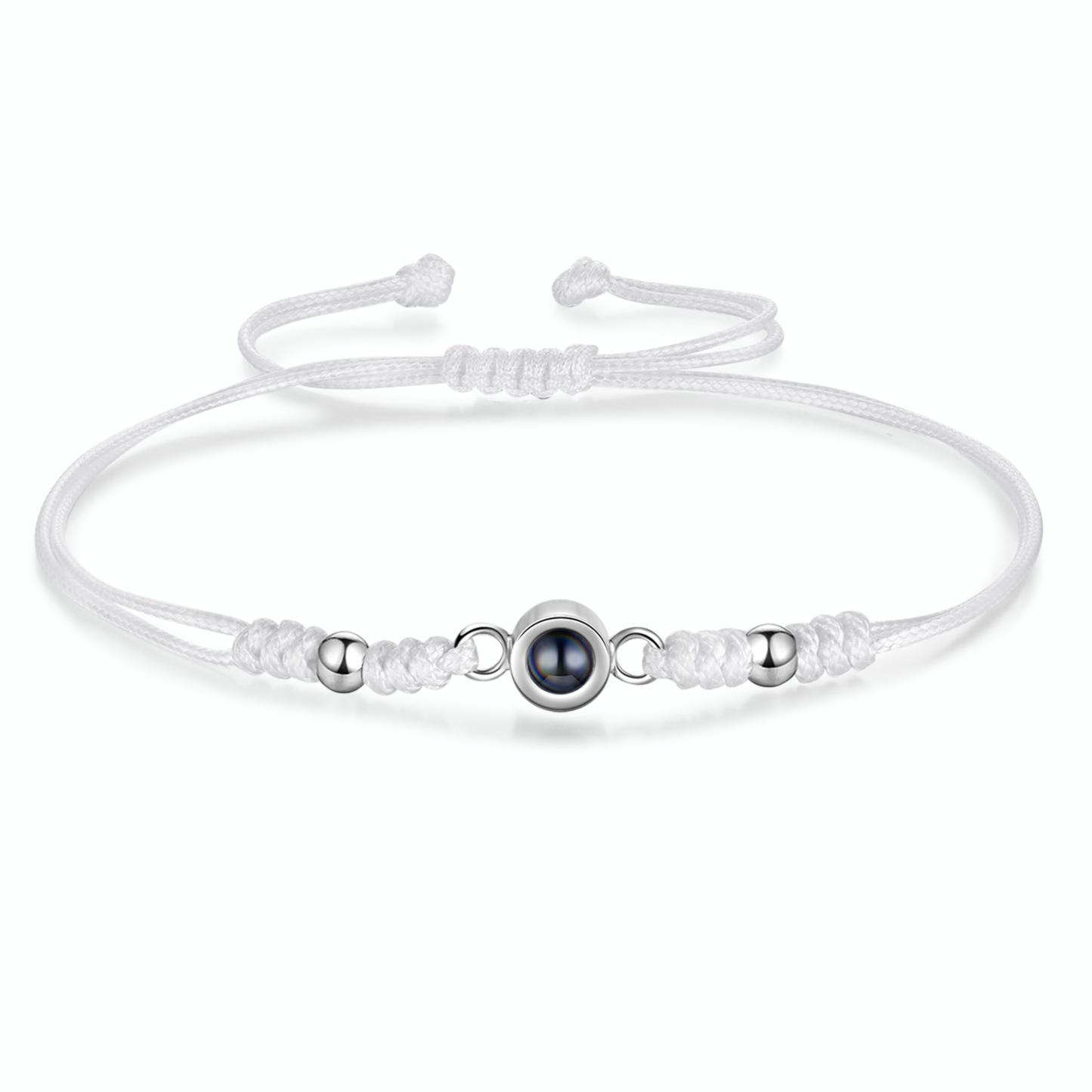 Personalisiertes Foto Projektion Armband – Schwarz/Weißes Band mit Silberperlen