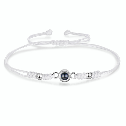 Personalisiertes Foto Projektion Armband – Schwarz/Weißes Band mit Silberperlen
