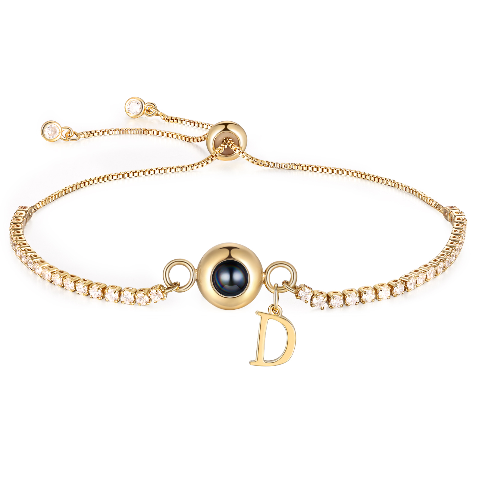 Personalisierbarer Foto-Projektion & Buchstabe Goldene Titanstahl-Armband 