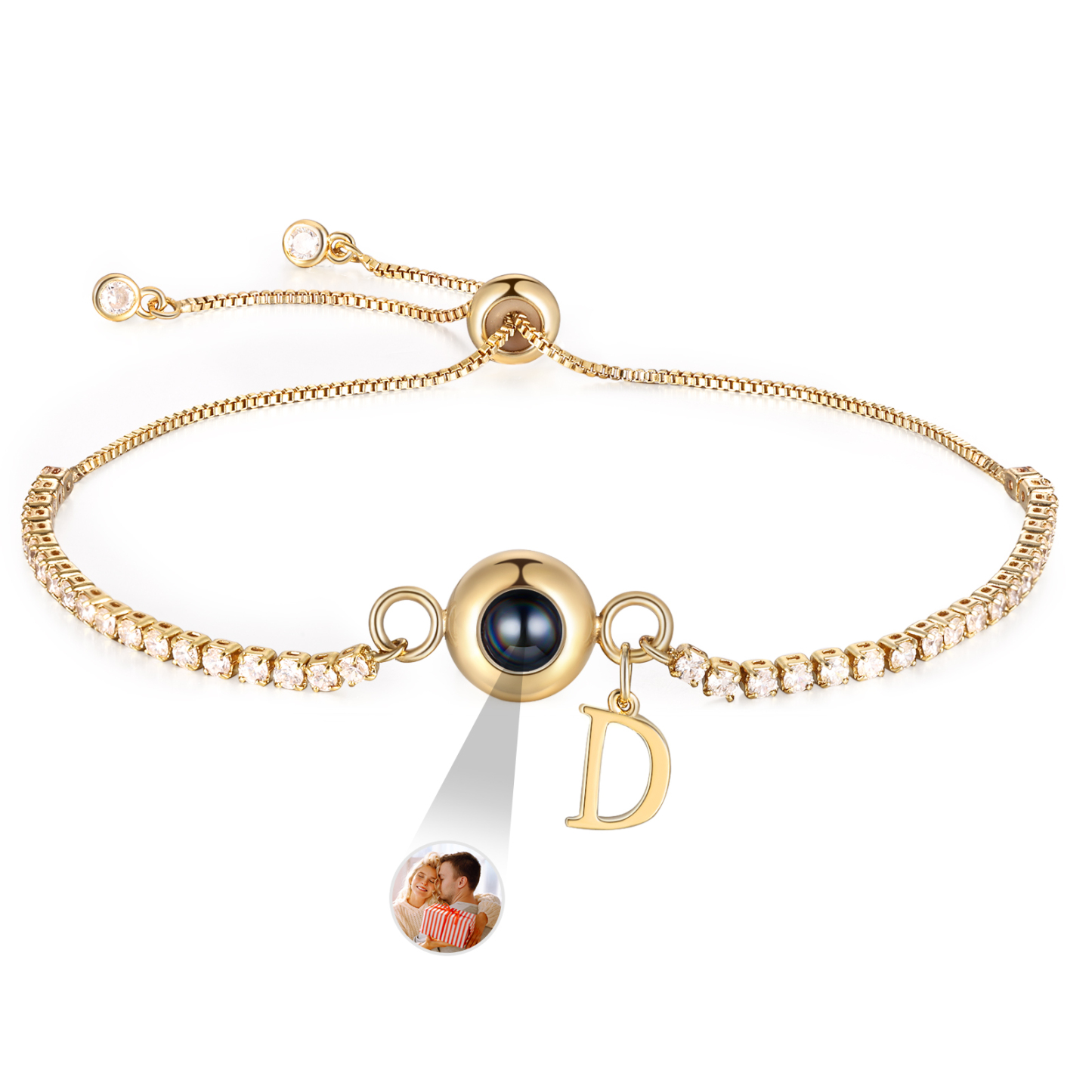 Personalisierbarer Foto-Projektion & Buchstabe Goldene Titanstahl-Armband 