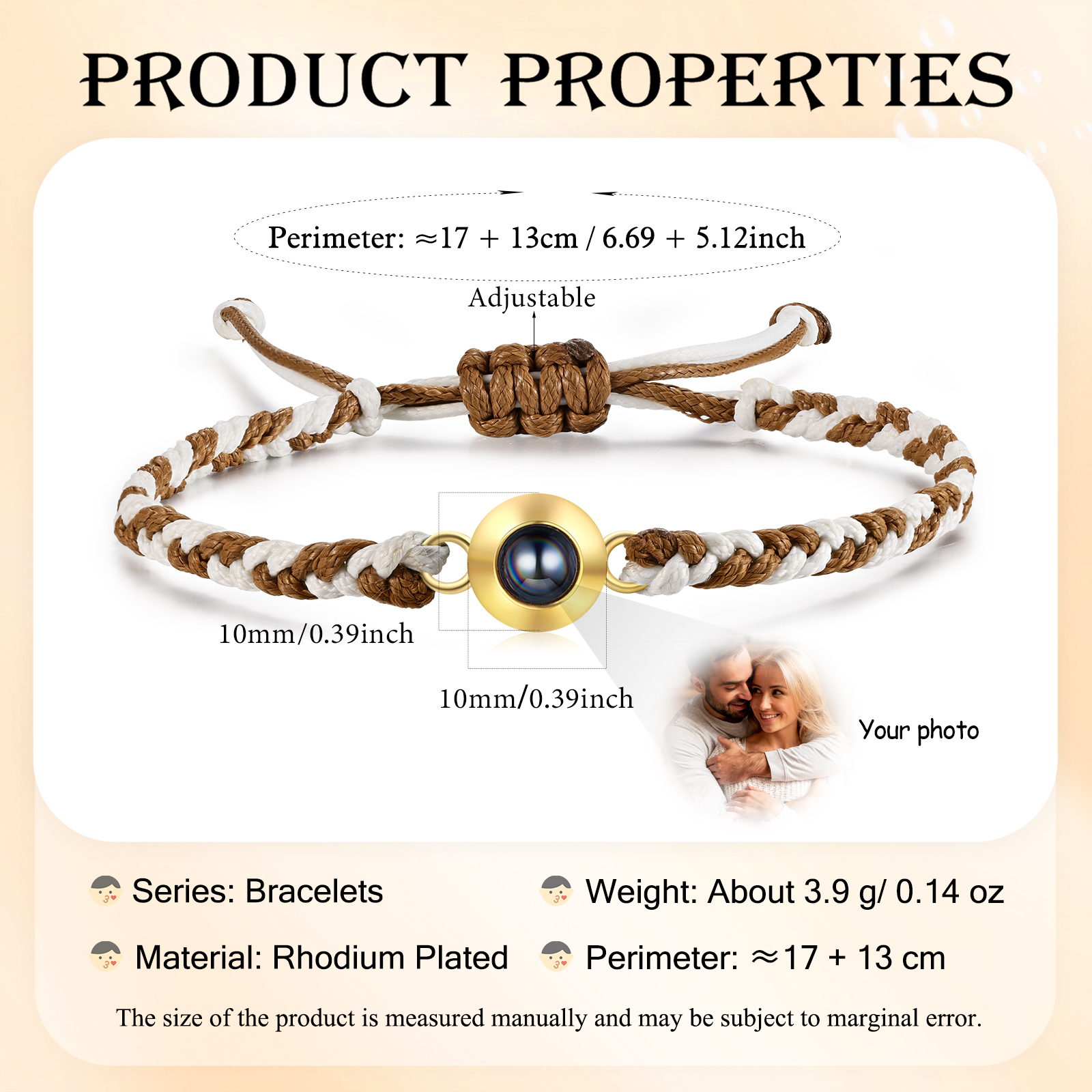 Personalisiertes 1 Foto Projektion Armband mit geflochtenem Band in Zwei Farben